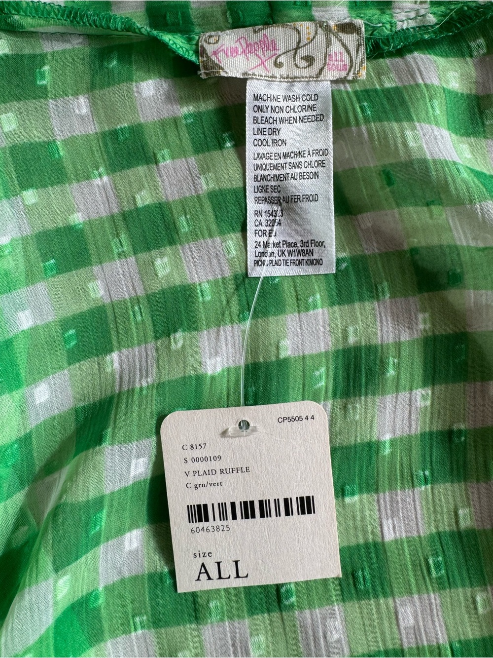 Free People Green Gingham Ruffle Blouse. one size fits all - Picture 3 of 6